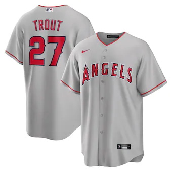 mens nike mike trout silver los angeles angels road replica